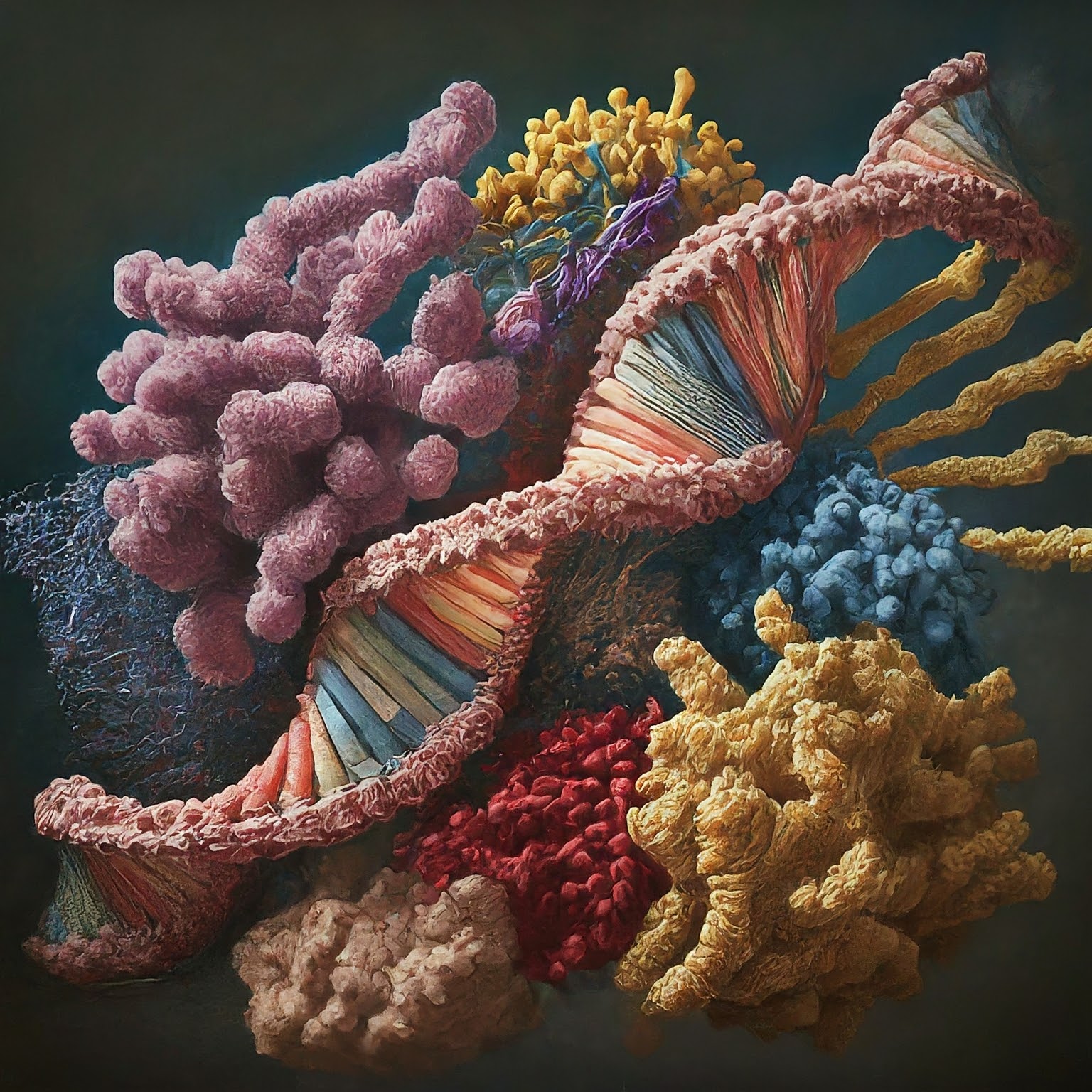 DNA surrounded with proteins